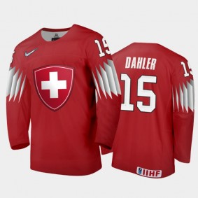 Men Switzerland 2021 IIHF World Junior Championship Ronny Dahler #15 Away Red Jersey