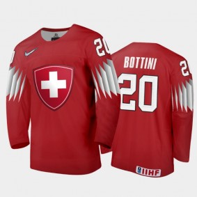 Men Switzerland 2021 IIHF World Junior Championship Stefano Bottini #20 Away Red Jersey