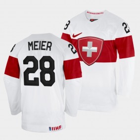 Timo Meier 2022 IIHF World Championship Switzerland Hockey #28 White Jersey Home