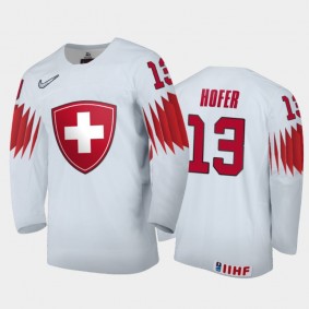 Men Switzerland 2021 IIHF World Junior Championship Valentin Hofer #13 Home White Jersey