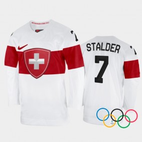 Switzerland Women's Hockey Lara Stalder 2022 Winter Olympics White #7 Jersey Away
