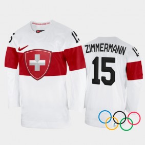 Switzerland Women's Hockey Laura Zimmermann 2022 Winter Olympics White #15 Jersey Away