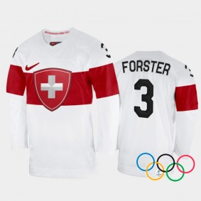 Switzerland Women's Hockey Sarah Forster 2022 Winter Olympics White #3 Jersey Away