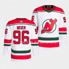 Timo Meier #96 New Jersey Devils 2023 Heritage Classic White Jersey Primegreen Authentic