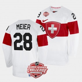 Switzerland 2022 NHL Global Series Timo Meier #28 White Jersey Away