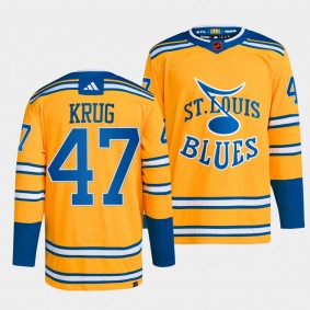 St. Louis Blues 2022 Reverse Retro 2.0 Torey Krug #47 Yellow Jersey Authentic Primegreen