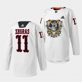 Anaheim Ducks 2022 Dia de Muertos Night Trevor Zegras #11 White Jersey Warmup