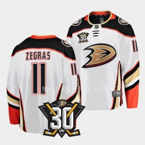 Anaheim Ducks Trevor Zegras 2023-24 30th Anniversary White Away Jersey Men's