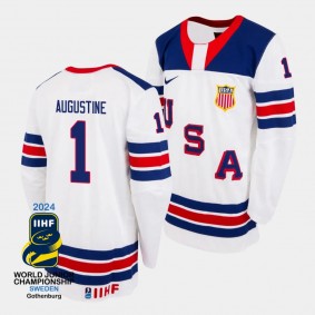 USA 2024 IIHF World Junior Champions Trey Augustine #1 White Jersey