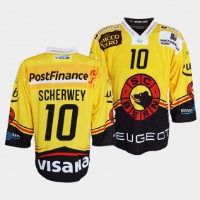 Tristan Scherwey #10 SC Bern Jersey Men's 2022 Ice Hockey Yellow Club Shirt