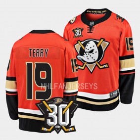 Anaheim Ducks Troy Terry 2023-24 30th Anniversary Orange Home Jersey Men's