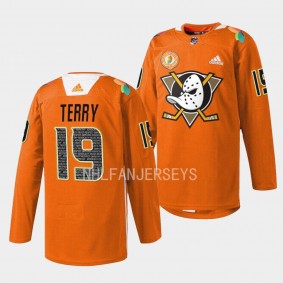 Orangewood Troy Terry Anaheim Ducks Orange #19 Warmup Jersey 2023