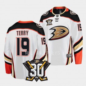 Anaheim Ducks Troy Terry 2023-24 30th Anniversary White Away Jersey Men's
