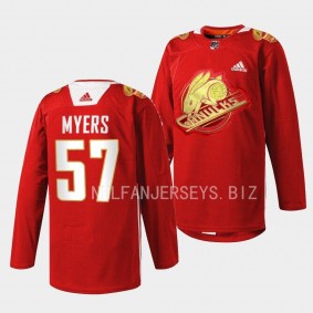 Vancouver Canucks 2023 Lunar New Year Tyler Myers #57 Red Jersey Rabbit Warm-up