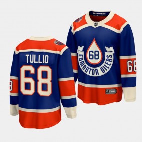 Tyler Tullio Edmonton Oilers 2023 NHL Heritage Classic Royal #68 Premier Jersey Men's