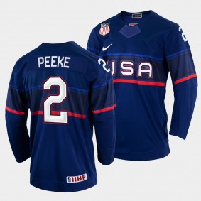 Andrew Peeke 2022 IIHF World Championship USA Hockey #2 Navy Jersey Away