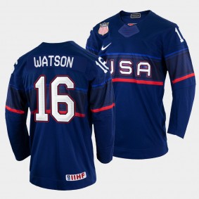 Austin Watson 2022 IIHF World Championship USA Hockey #16 Navy Jersey Away