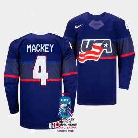 Connor Mackey 2023 IIHF World Championship USA #4 Blue Away Jersey Men