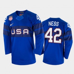 USA Hockey Aaron Ness 2022 Winter Olympics Royal #42 Jersey