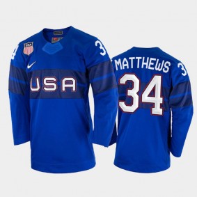USA Hockey Auston Matthews 2022 Beijing Winter Olympic Blue Alternate Jersey #34