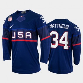 USA Hockey Auston Matthews 2022 Beijing Winter Olympic Navy Away Jersey #34