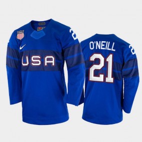 USA Hockey Brian O'Neill 2022 Winter Olympics Royal #21 Jersey