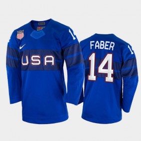 USA Hockey Brock Faber 2022 Winter Olympics Royal #14 Jersey
