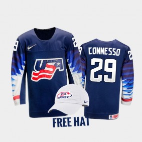 USA Hockey Drew Commesso 2022 IIHF World Junior Championship Free Hat Jersey Blue