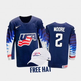 USA Hockey Ian Moore 2022 IIHF World Junior Championship Free Hat Jersey Blue