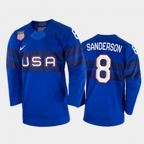 USA Hockey Jake Sanderson 2022 Winter Olympics Royal #8 Jersey