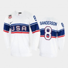 Jake Sanderson USA Hockey White Jersey 2022 Winter Olympics