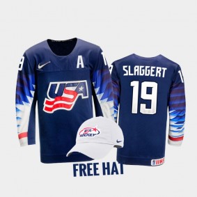 USA Hockey Landon Slaggert 2022 IIHF World Junior Championship Free Hat Jersey Blue