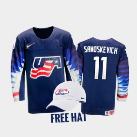 USA Hockey Mackie Samoskevich 2022 IIHF World Junior Championship Free Hat Jersey Blue