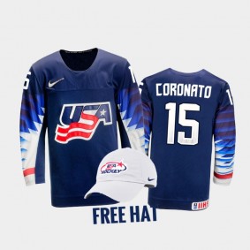 USA Hockey Matt Coronato 2022 IIHF World Junior Championship Free Hat Jersey Blue
