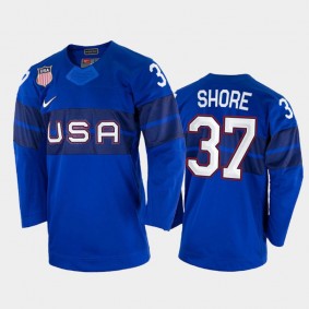 USA Hockey Nick Shore 2022 Winter Olympics Royal #37 Jersey