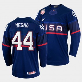 Jaycob Megna 2022 IIHF World Championship USA Hockey #44 Navy Jersey Away