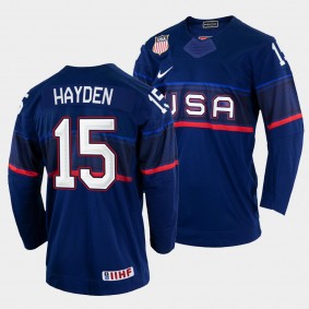 John Hayden 2022 IIHF World Championship USA Hockey #15 Navy Jersey Away