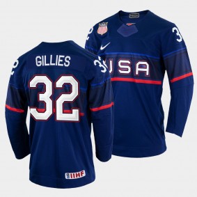 Jon Gillies 2022 IIHF World Championship USA Hockey #32 Navy Jersey Away