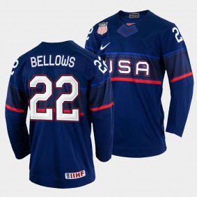 Kieffer Bellows 2022 IIHF World Championship USA Hockey #22 Navy Jersey Away