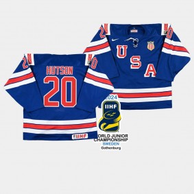 Lane Hutson USA Hockey 2024 IIHF World Junior Champions Jersey Blue