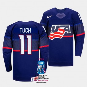 Luke Tuch 2023 IIHF World Championship USA #11 Blue Away Jersey Men