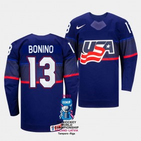Nick Bonino 2023 IIHF World Championship USA #13 Blue Away Jersey Men