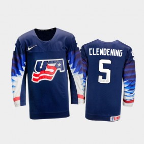 Men's USA Team 2021 IIHF World Championship Adam Clendening #5 Away Navy Jersey