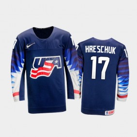 Men's USA Team 2021 IIHF U18 World Championship Aidan Hreschuk #17 Away Navy Jersey
