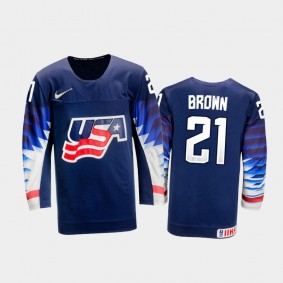 Men's USA Team 2021 IIHF U18 World Championship Caden Brown #21 Away Navy Jersey