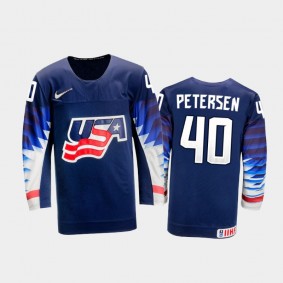 Men's USA Team 2021 IIHF World Championship Cal Petersen #40 Away Navy Jersey