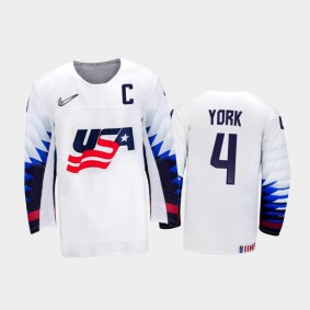 Men USA Team 2021 IIHF World Junior Championship Cameron York #4 Home White Jersey