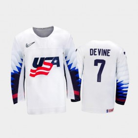 Men's USA Team 2021 IIHF U18 World Championship Jack Devine #7 Home White Jersey