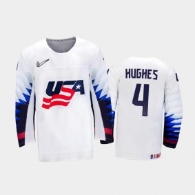 Men's USA Team 2021 IIHF U18 World Championship Jack Hughes #4 Home White Jersey