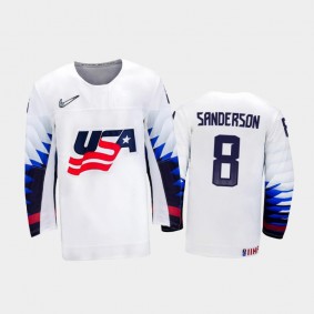 Men USA Team 2021 IIHF World Junior Championship Jake Sanderson #8 Home White Jersey